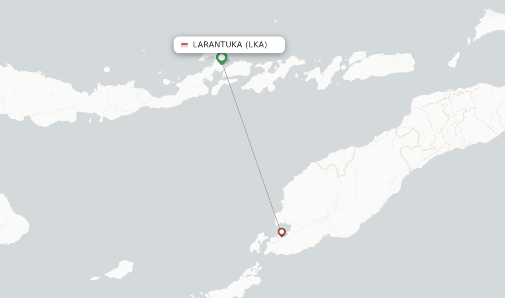 Route map with flights from Larantuka with Wings Air