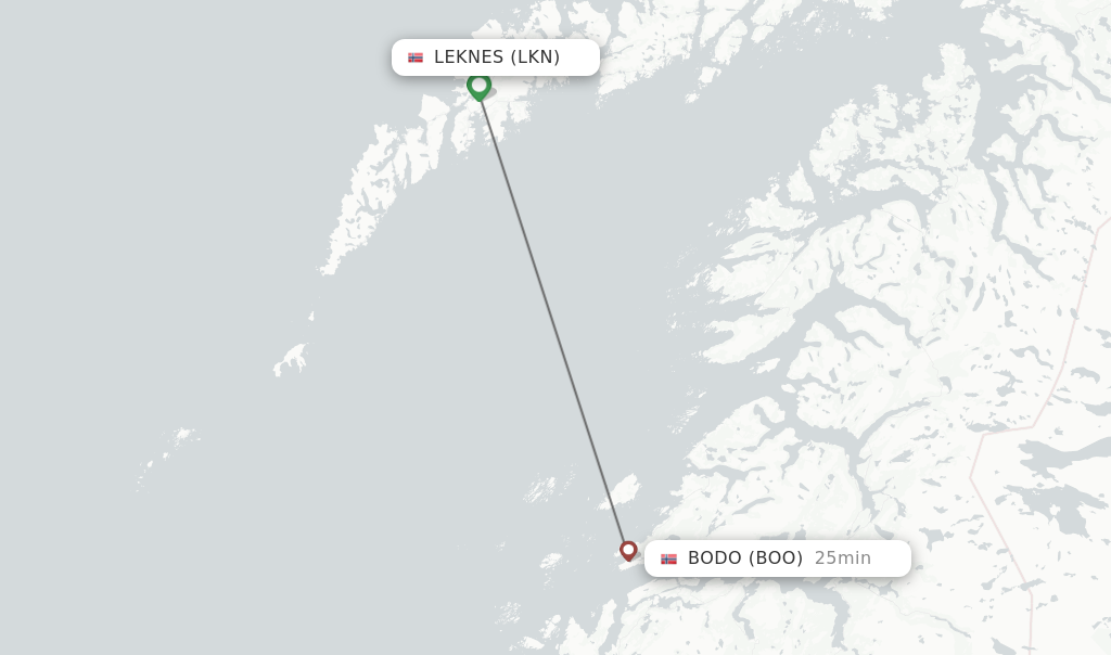 Flights from Leknes to Bodo route map