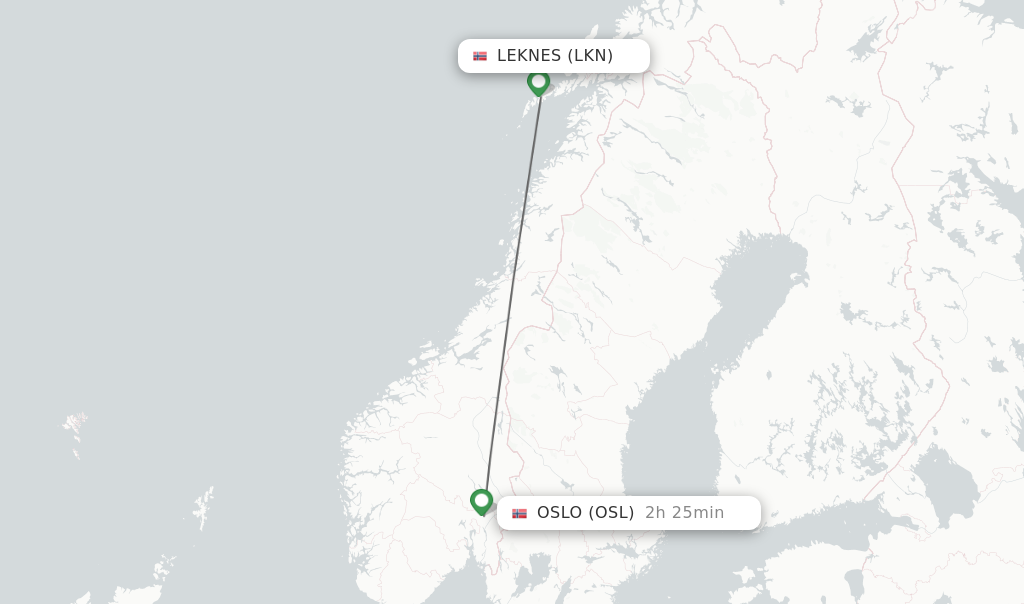 Flights from Leknes to Oslo route map