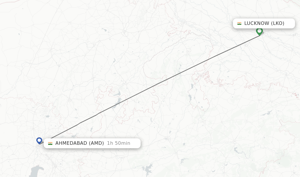 Flights from Lucknow to Ahmedabad route map
