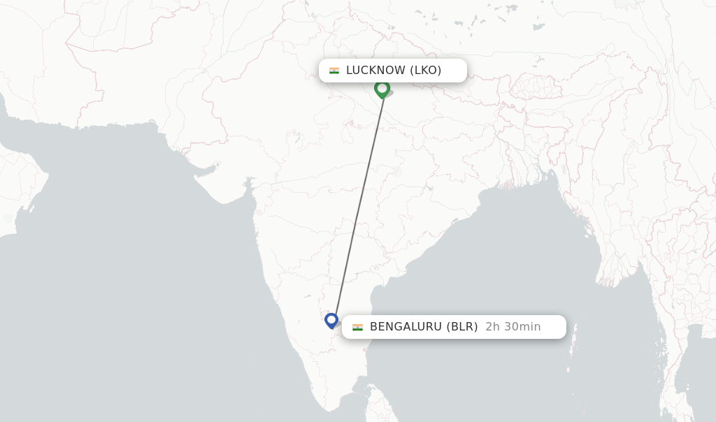 Flights from Lucknow to Bengaluru route map