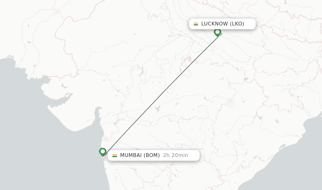 Flights from Lucknow to Mumbai route map