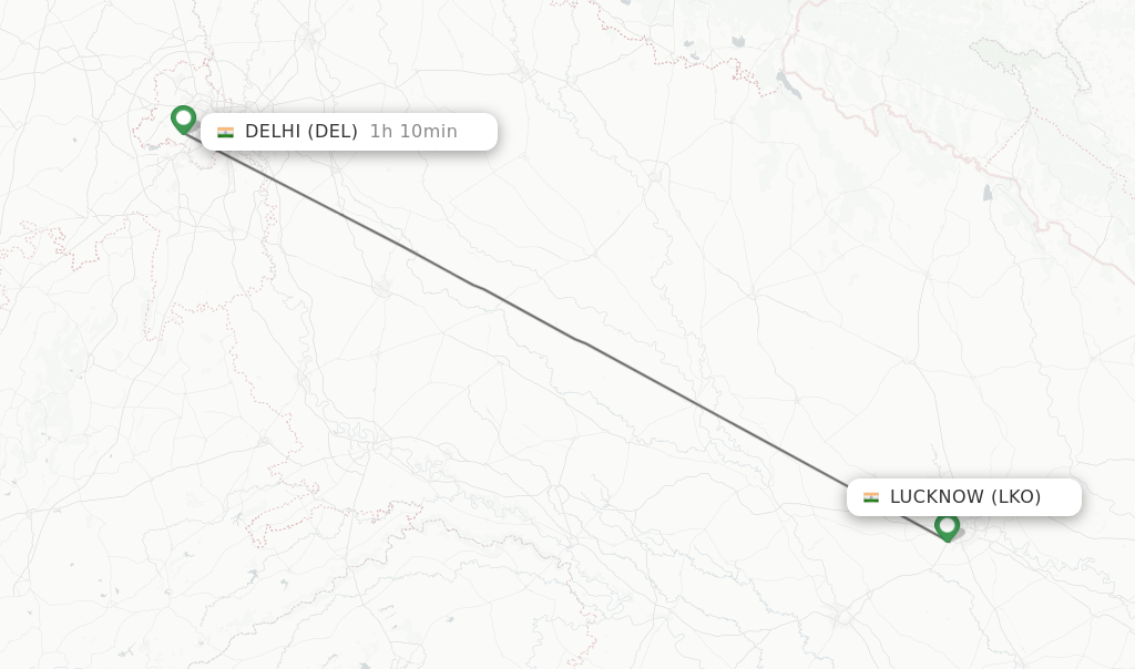 Flights from Lucknow to Delhi route map