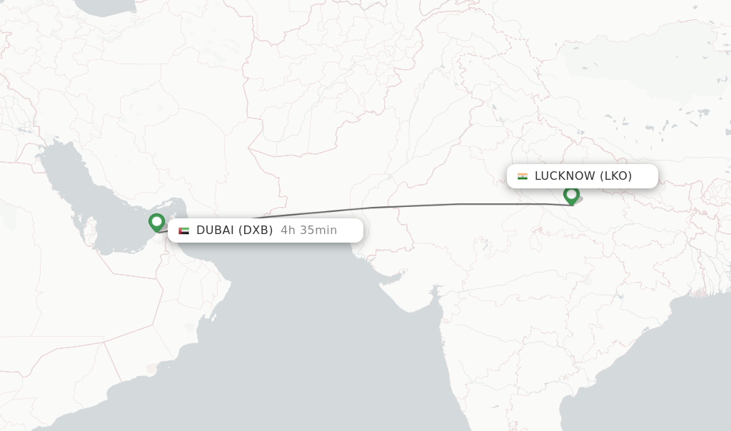 Flights from Lucknow to Dubai route map