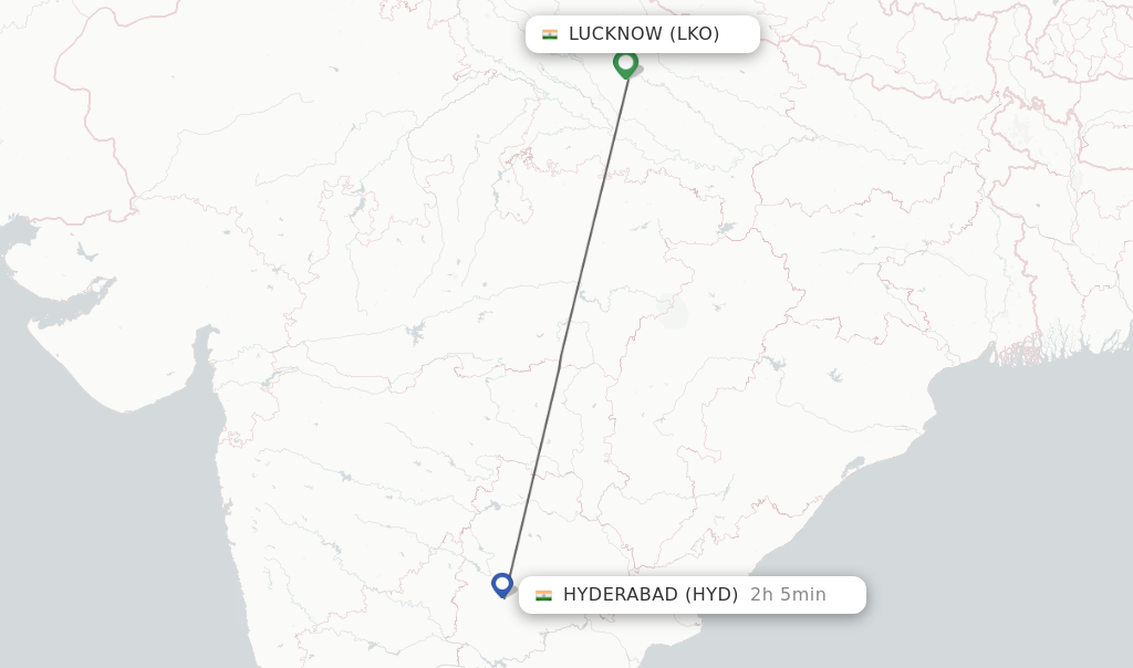 Flights from Lucknow to Hyderabad route map
