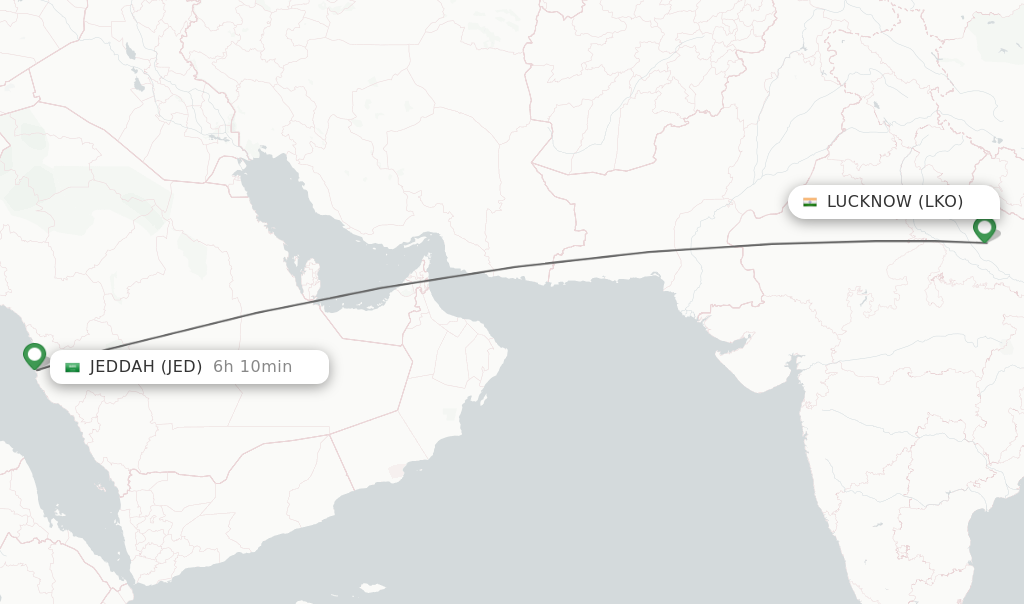 Flights from Lucknow to Jeddah route map