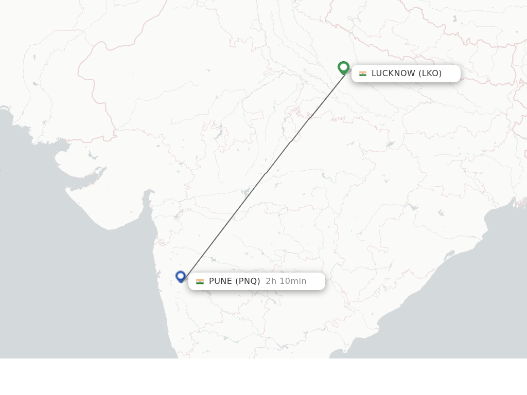 Flights from Lucknow to Pune route map