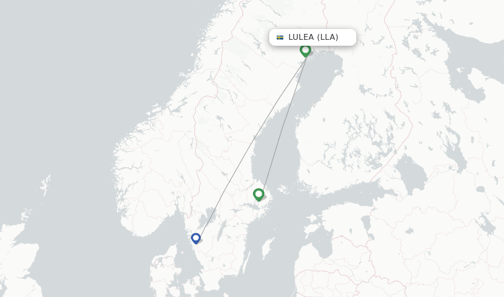 Route map with flights from Lulea with SAS