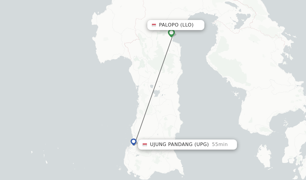 Flights from Palopo to Ujung Pandang route map