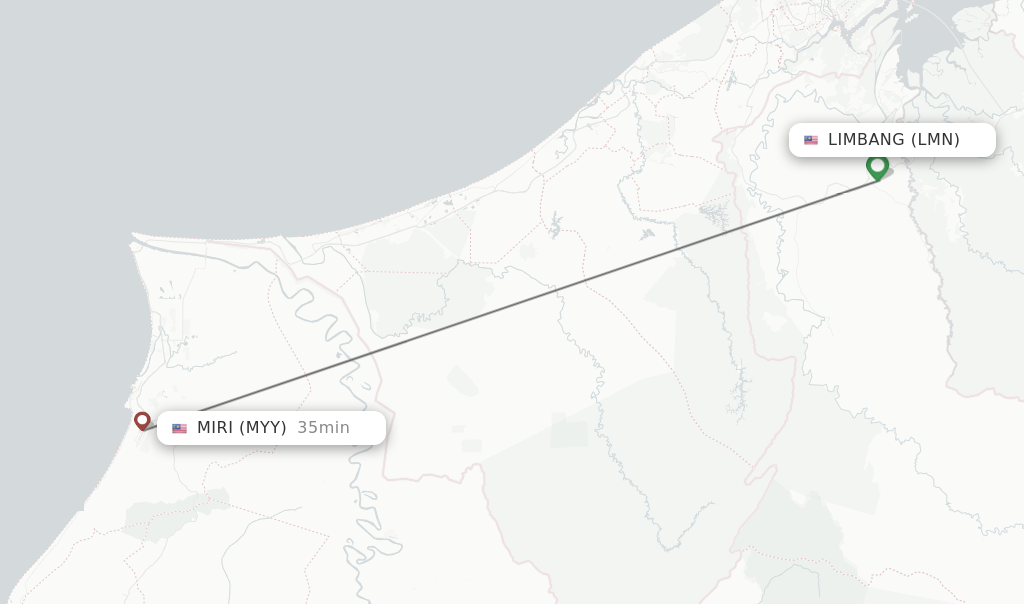 Flights from Limbang to Miri route map