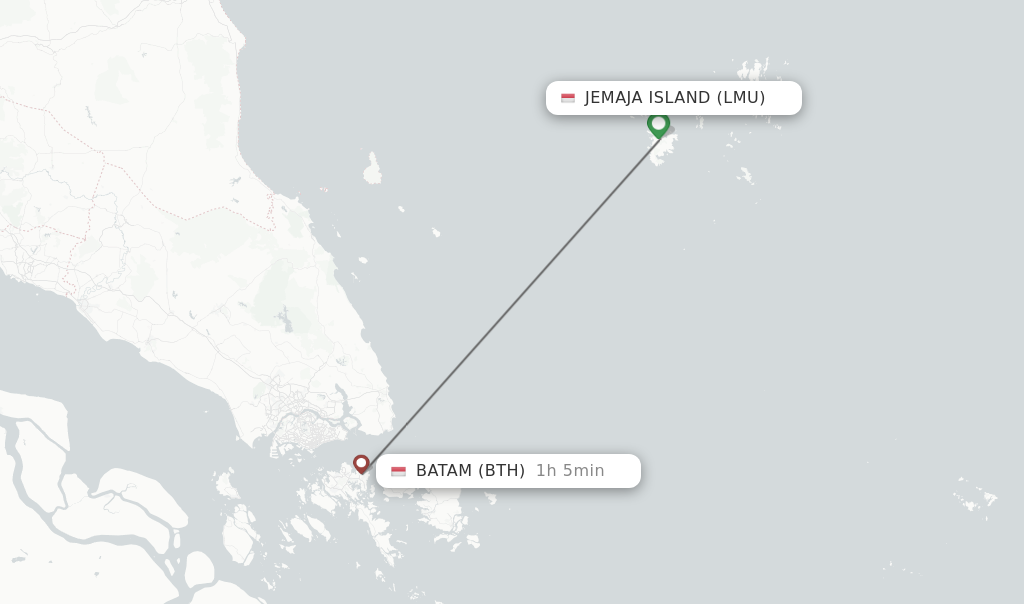 Flights from Jemaja Island to Batam route map