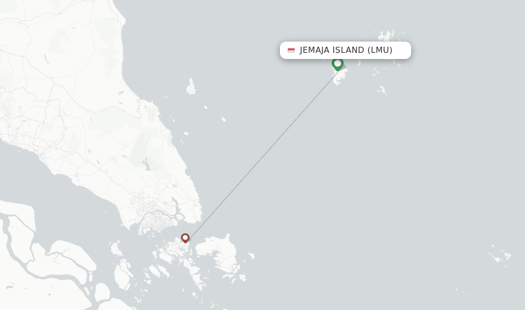 Route map with flights from Jemaja Island with Wings Air