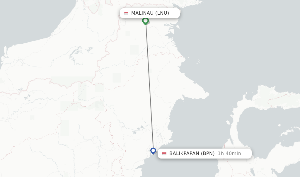 Flights from Balikpapan to Malinau route map