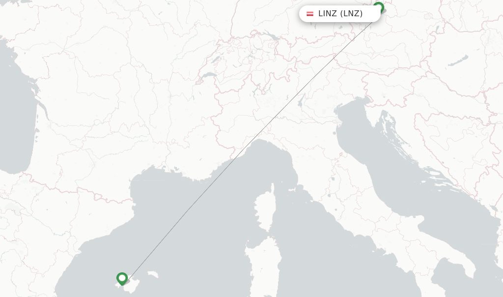 Route map with flights from Linz with Eurowings