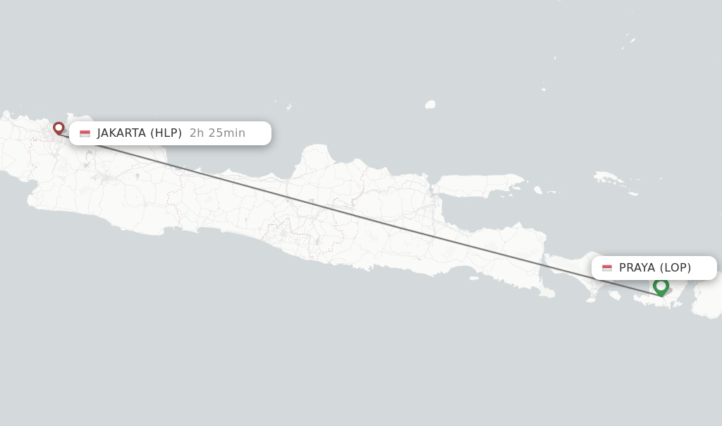 Flights from Praya to Jakarta route map