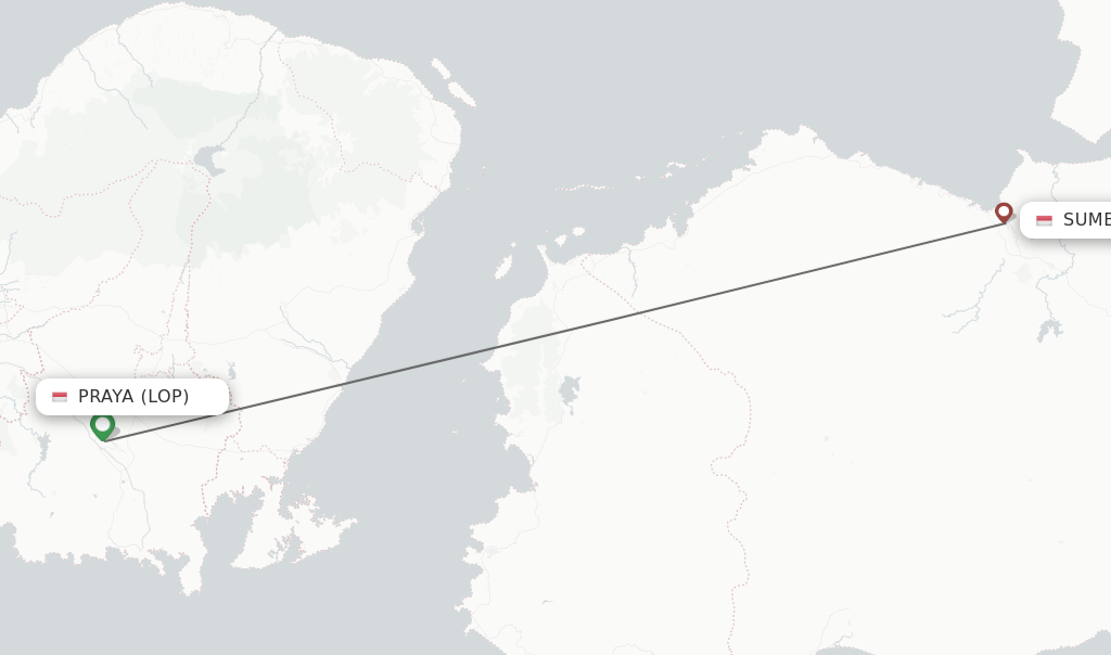 Flights from Praya to Sumbawa Besar route map