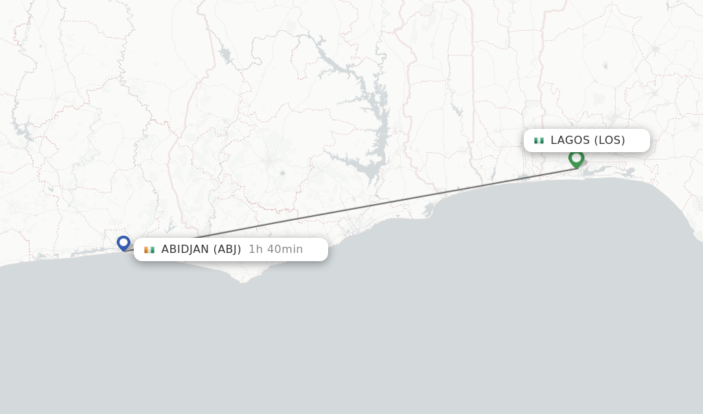 Flights from Lagos to Abidjan route map