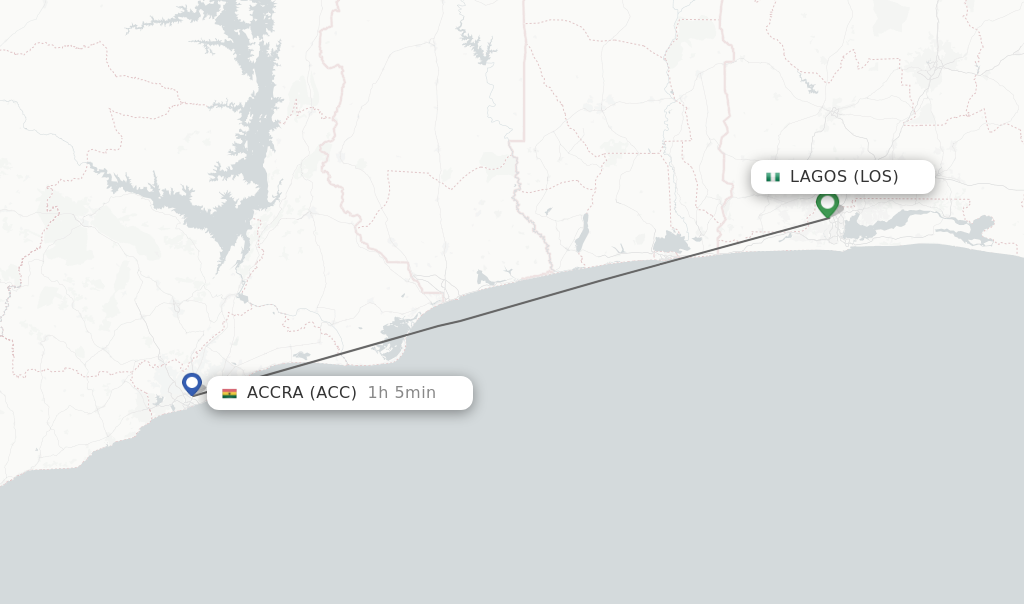 Flights from Lagos to Accra route map