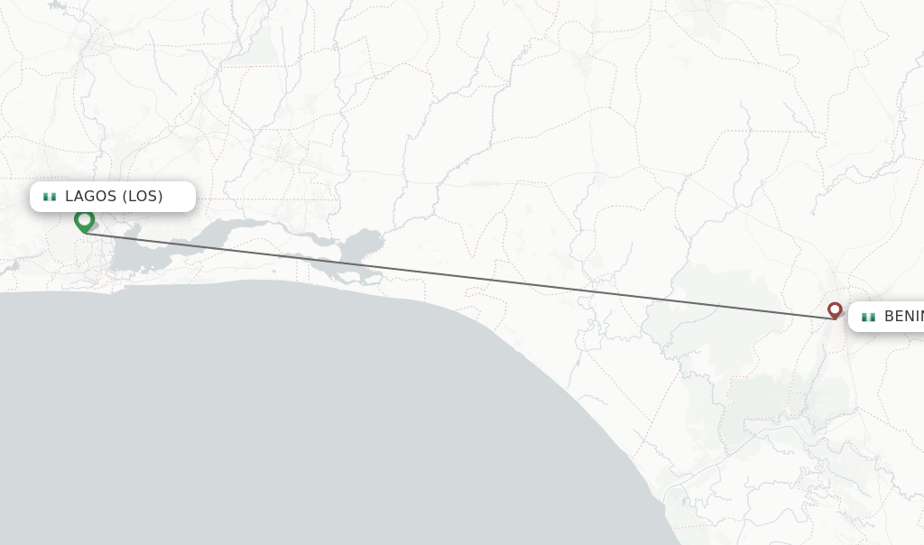 Flights from Lagos to Benin City route map