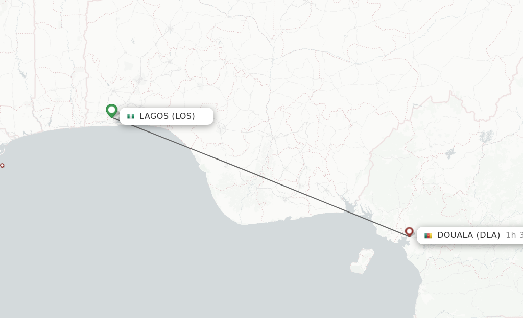 Flights from Lagos to Douala route map