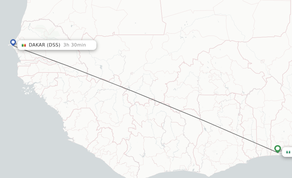 Flights from Lagos to Dakar route map