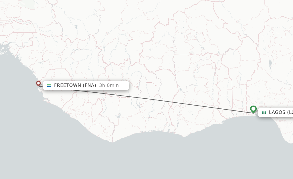 Flights from Lagos to Freetown route map