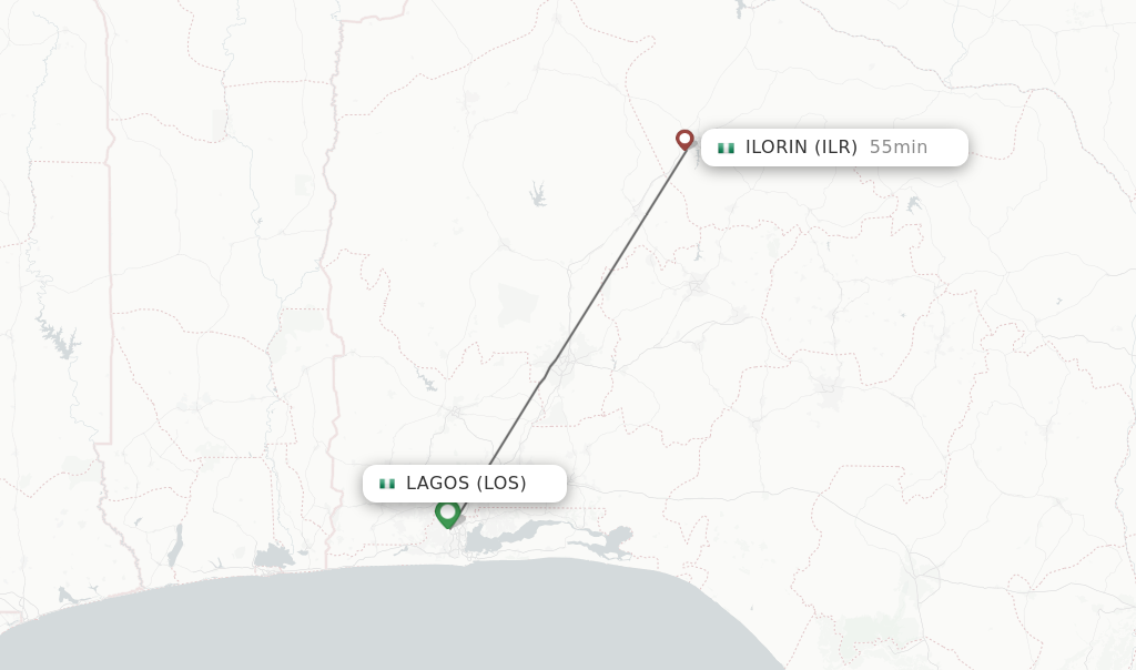 Flights from Lagos to Ilorin route map