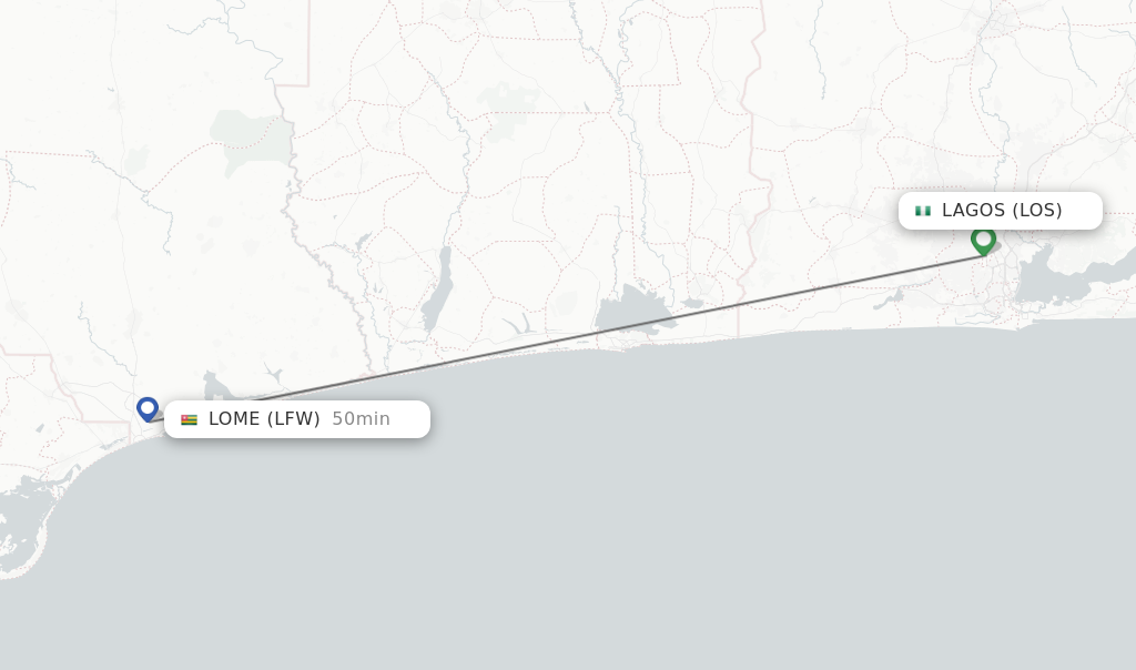 Flights from Lagos to Lome route map