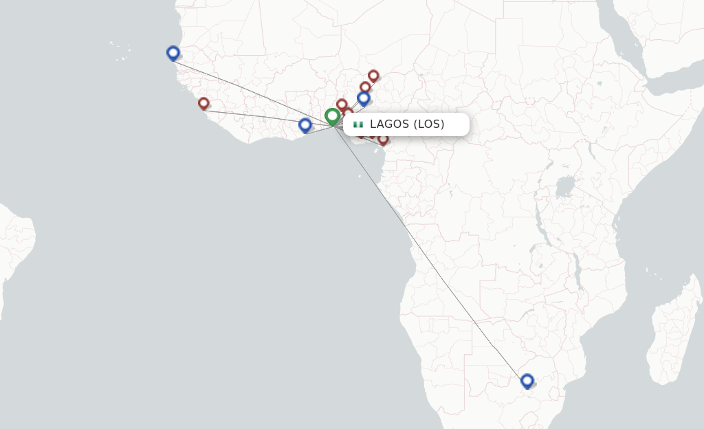 Route map with flights from Lagos with Air Peace