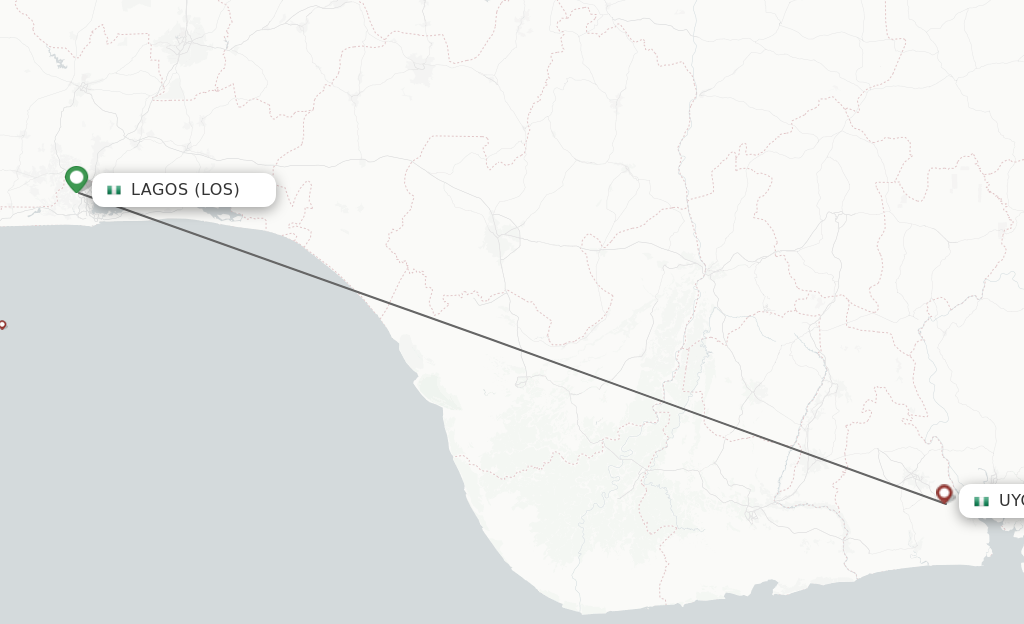 Flights from Lagos to Uyo route map