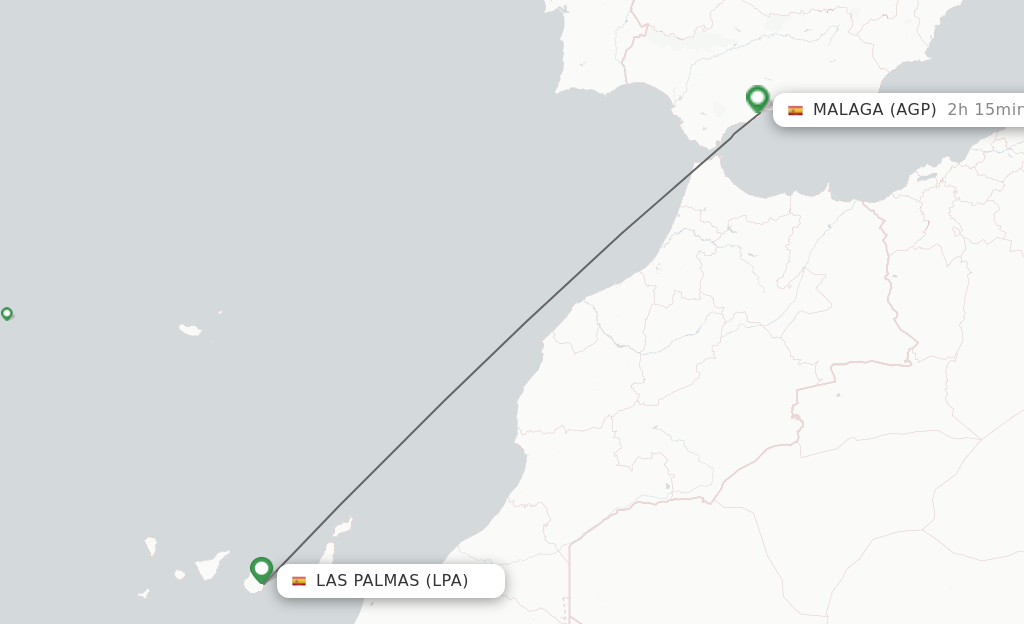 Flights from Las Palmas to Malaga route map