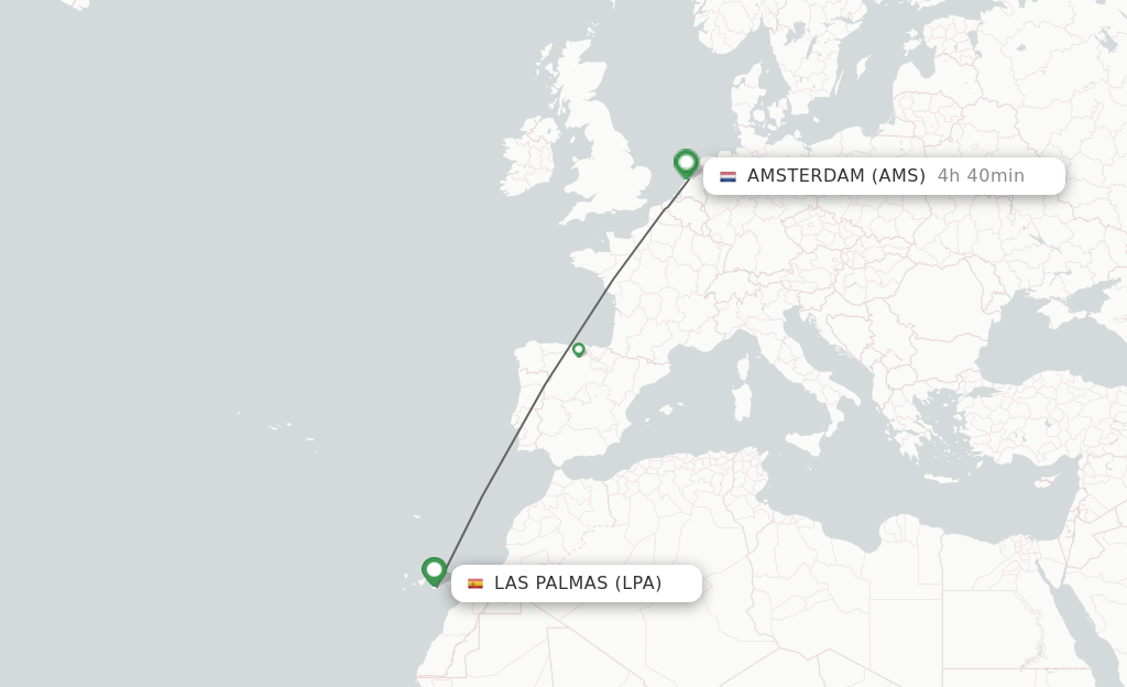 Flights from Las Palmas to Amsterdam route map