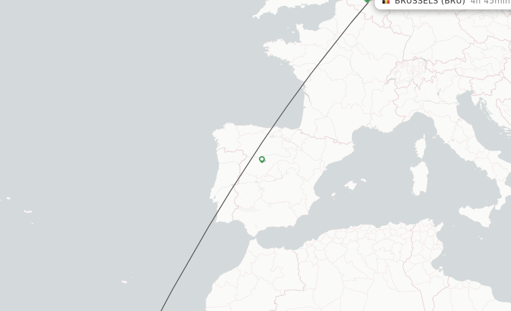 Flights from Las Palmas to Brussels route map