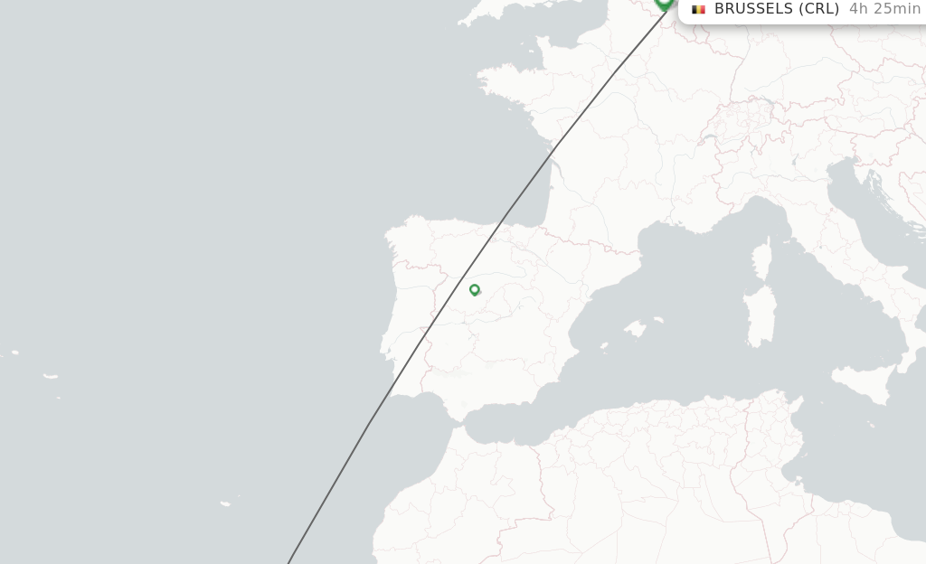 Flights from Las Palmas to Brussels route map