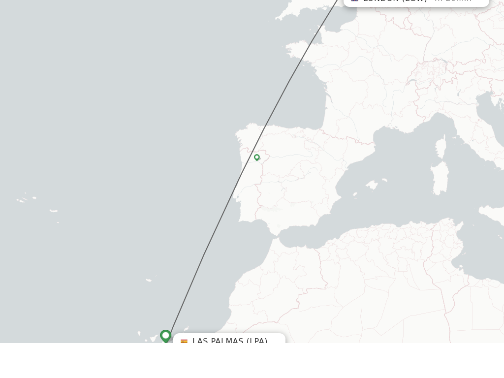Flights from Las Palmas to London route map