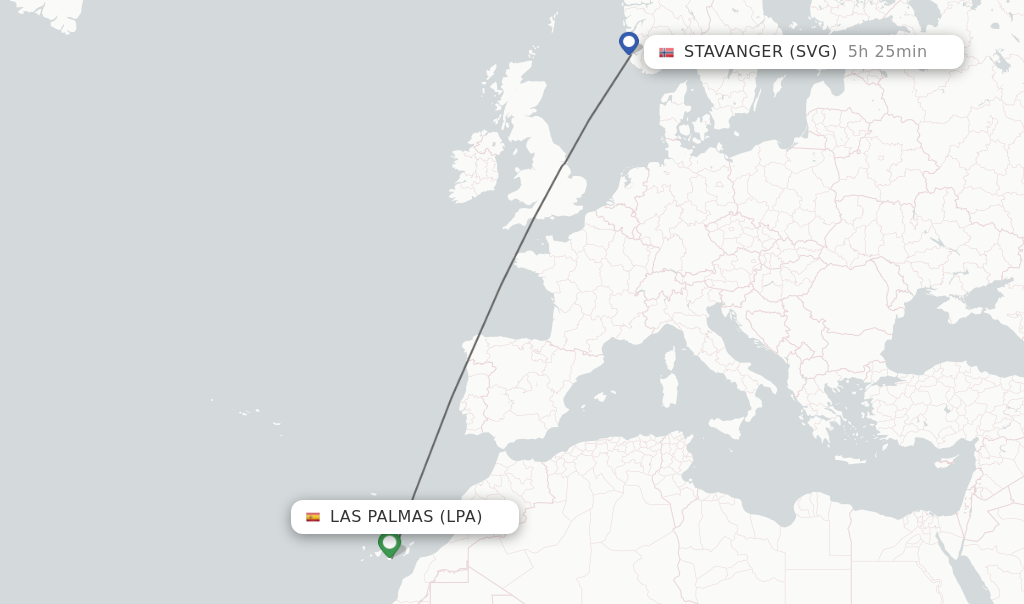 Flights from Las Palmas to Stavanger route map