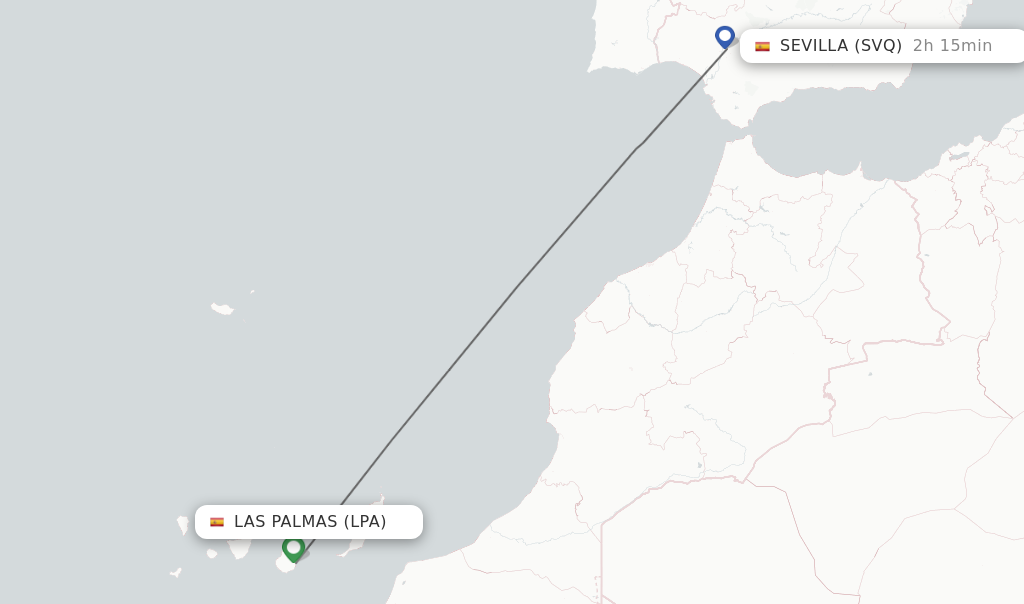 Flights from Las Palmas to Sevilla route map
