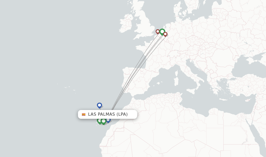 Route map with flights from Las Palmas with TUI fly
