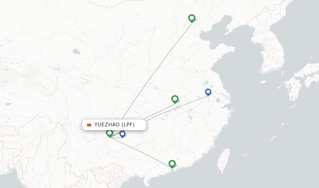 Flights from Yuezhao to Haikou route map