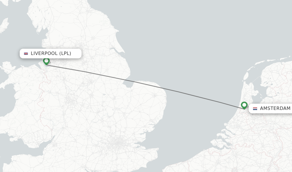 Flights from Liverpool to Amsterdam route map