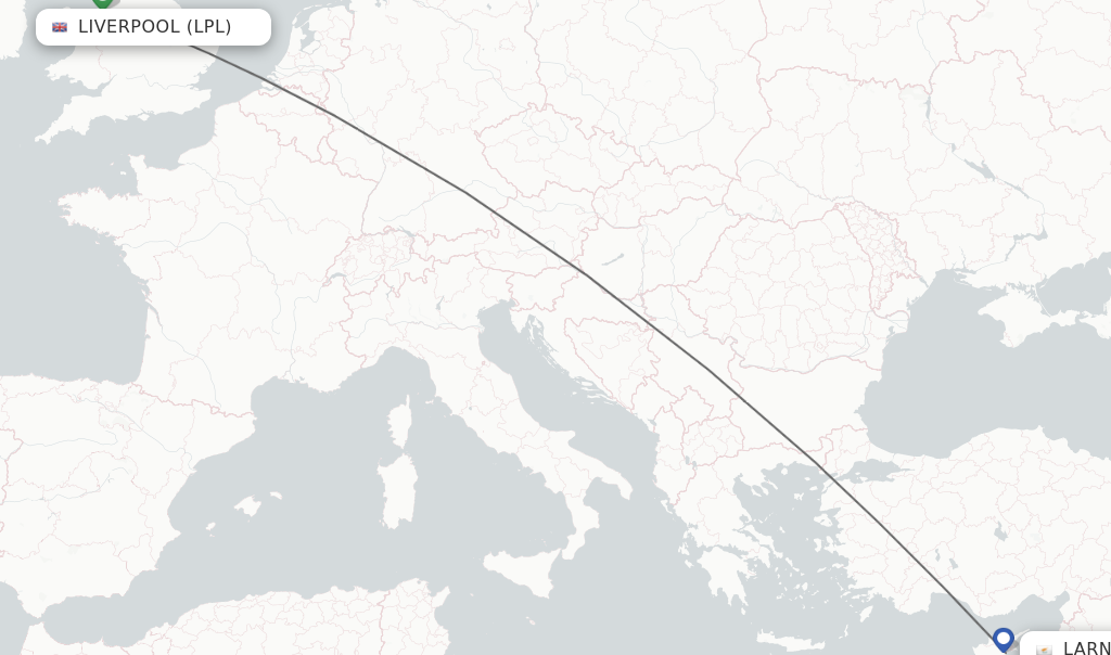 Flights from Liverpool to Larnaca route map