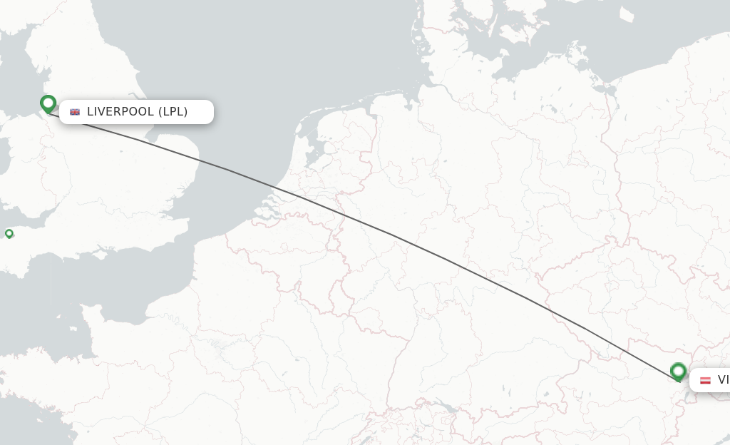 Flights from Liverpool to Vienna route map