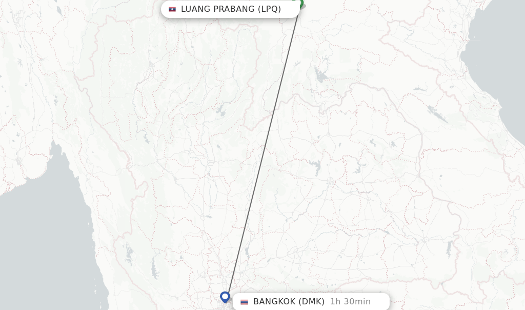 Flights from Luang Prabang to Bangkok route map