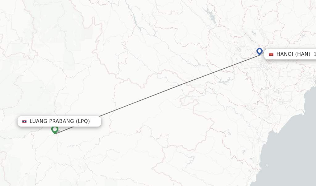Flights from Luang Prabang to Hanoi route map