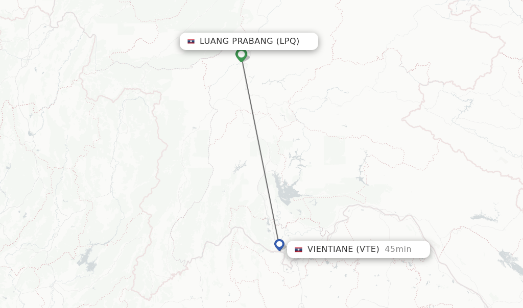 Flights from Luang Prabang to Vientiane route map