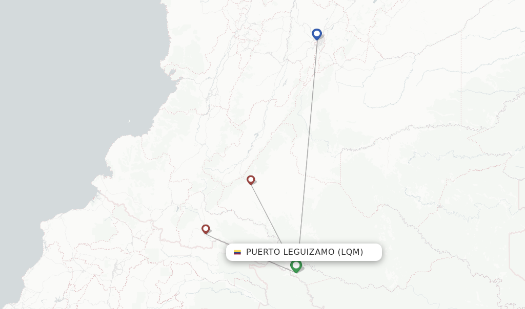 Route map with flights from Puerto Leguizamo with SATENA