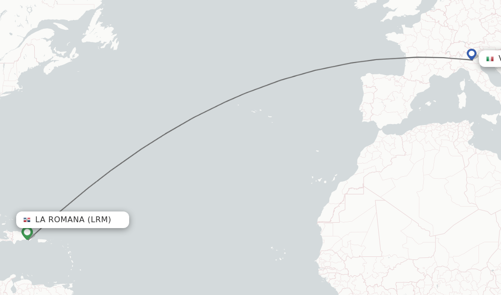 Flights from La Romana to Verona route map