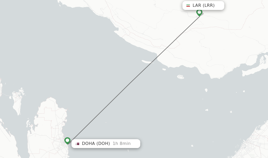 Flights from Lar to Doha route map