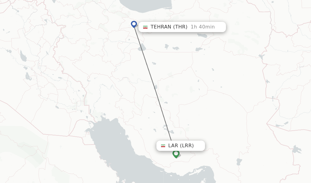 Flights from Lar to Tehran route map