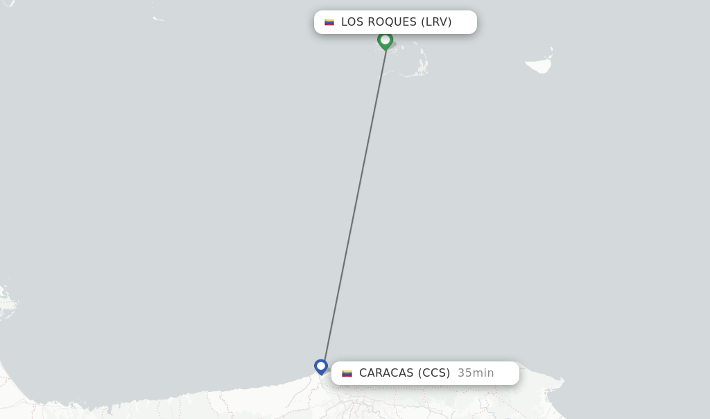 Flights from Los Roques to Caracas route map